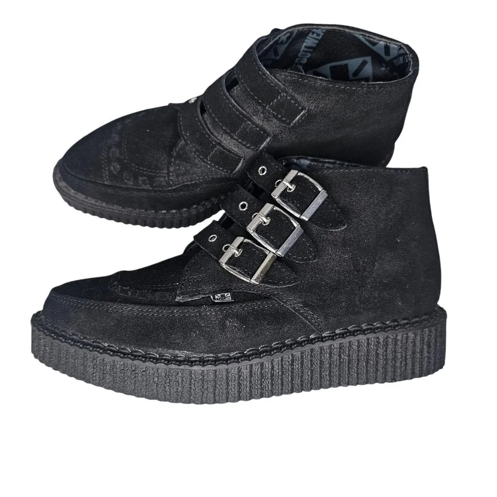 T.U.K Suede Leather Pointed 3-Buckle 80s Style Creeper Boot|Size 5
